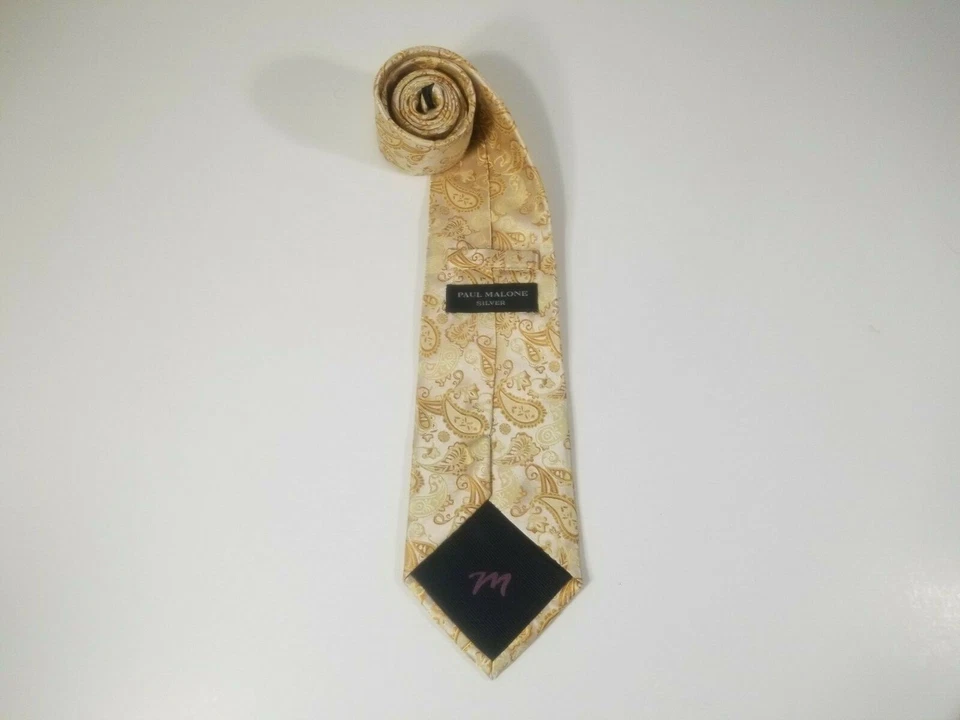 Corbata ancha clásica de cachemira dorada Paul Malone plateada para hombre  Foto 3 de 4