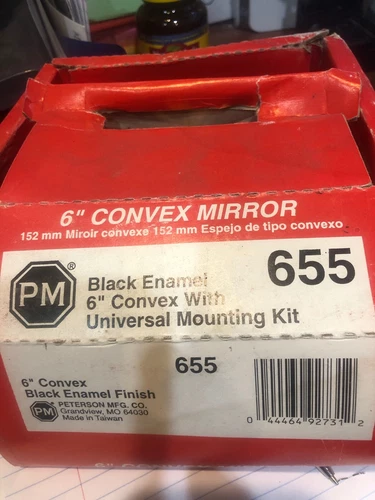 black enamel  6” Round Mirror, 655  Convex w/ universal mounting kit