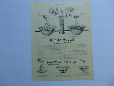 1921 Puffed Wheat and Puffed Rice Cereal Production vintage art print ad