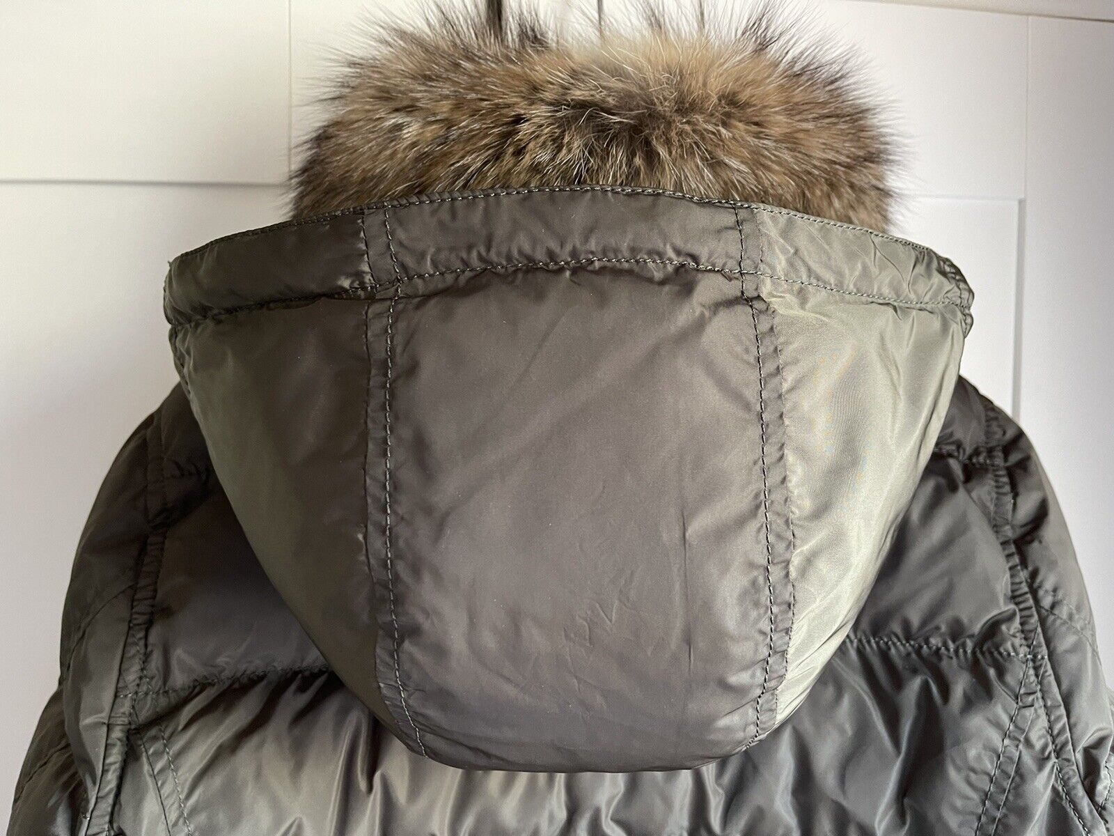 PRADA MILANO Women’s Down Puffer W/ Fox Fur Collar Winter Coat Olive Sz ...