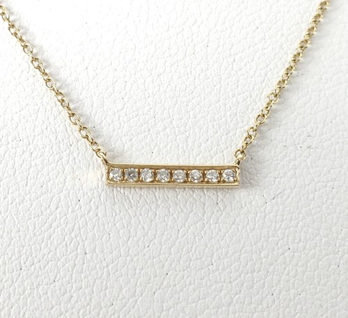 14k Yellow Gold .08ctw Round Brilliant Diamond Bar Pendant Adjustable Length