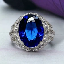 Blue Sapphire Gemstone With 925 Sterling Silver Ring For Men's #AL427