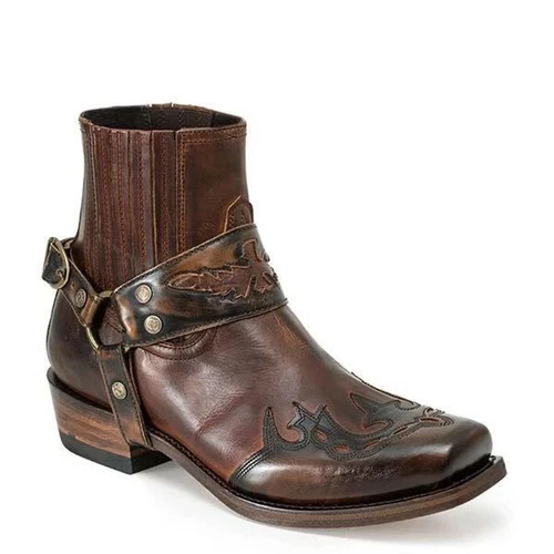Retro Para hombres Botas de Motocicleta Punta Cuadrada Vaquero Botas Cortas Caballo Equipo Botas Reino Unido - Imagen 15 de 28