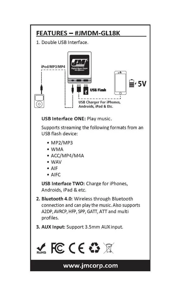 Reproductor de música digital J&M USB/Bluetooth 01-10 Honda GoldWing - JMDM-GL18K-CTLK Foto 4 de 4