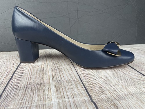 Louise et Cie Lolilla Size 9M Blue Soft Leather Bow Detail Block Heels - Picture 6 of 11