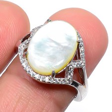 Mother Of Pearl Cz 925 Sterling Silver Handmade Ring Adjustable 121
