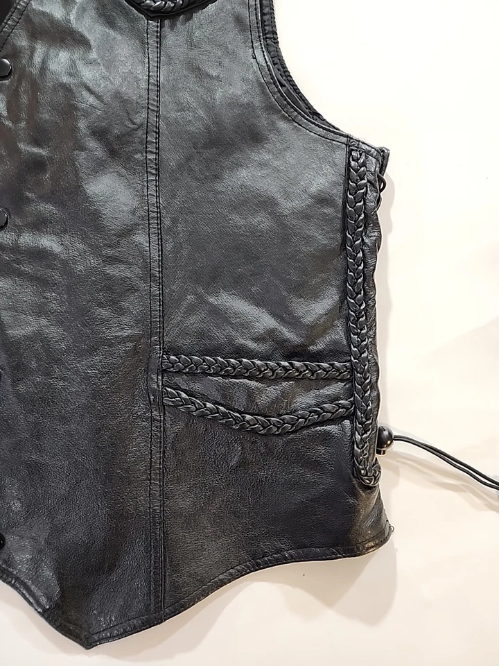 U.S.A 皮革男式黑色经典皮革侧蕾丝背心,尺寸 2XL — 第 4/4 张图片
