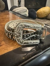 Blazin Roxx Leather Bling Western Belt Brown Beads Rhinestones Cowgirl Size M