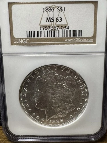 NGC MS 63 1886 Morgan One Dollar S$1 Silver Coin