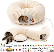 Cat Tunnel Bed with 40 Toys Collapsible Kitten Play Tunnel Indoor