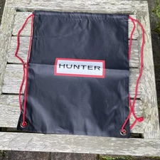 Hunter Logo Boots Drawstring Backpack Nap Sack Black Gym Bag Red String Tie