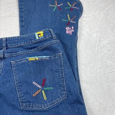 JNCO Chimes Wide Leg Jeans Womens 15 Blue Embroidered Starburst Flare Y2K 90s