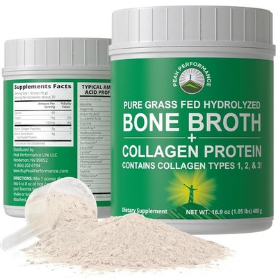 Hydrolyzed Bone Broth Protein Collagen Peptides Unflavored Powder Supplement