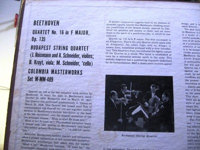 BUDAPEST STRING Quartet Beethoven Quartet No 16 F Minor Op 135 COLUMBIA M489
