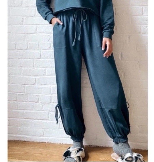 Saturday Sunday Anthropologie joggers XS Teal Drawstring cutouts spring lounge
