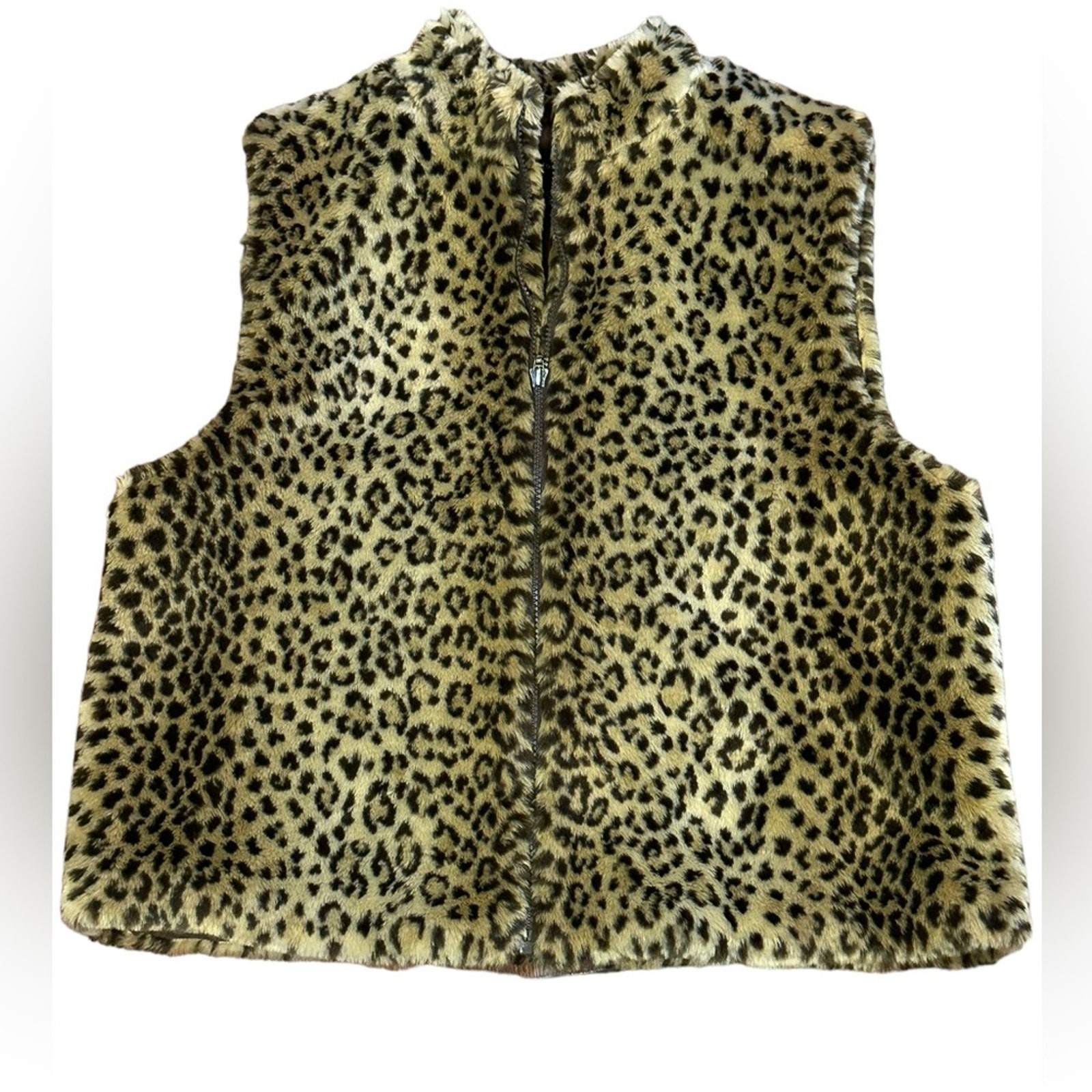 Preston York Leopard Faux Fur Womens Zip Vest Size Large