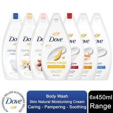 Dove Body Wash Skin Natural Moisturising Cream Caring/Pampering/Soothing 6x450ml