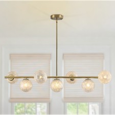 7-Light Snowflake Textured Glass Globe Chandelier Modern Linear Ceiling Light