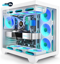 White PC Case ATX Gaming PC Case with 7 PWM ARGB Fans Pre Installed C Full View