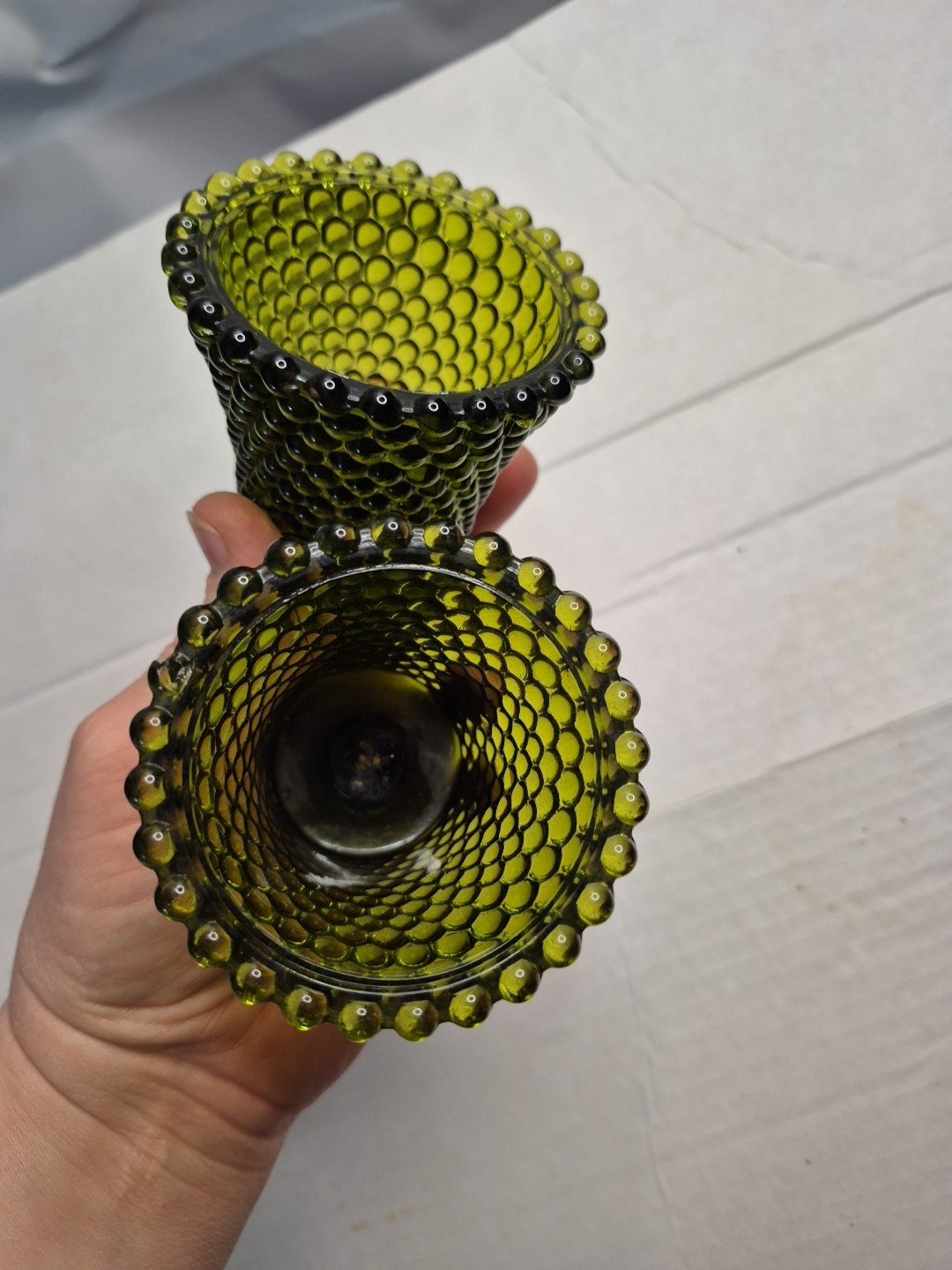 Vintage Pair Homeco Ave Syroco Green Hobnail Sconce Candle Votive Holder