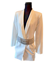 Short Dress With a V-neck / Blazer Style, Wide Belt Adorned With Small Crystals