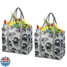 BeeGreen Octopus Large Reusable Grocery Bags with Hard Bottom - Heavy Duty Fo