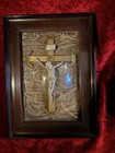 Antique Crucifix Jesus Christ Shadow Box Bubble Glass Cover Religious Altar Art — photo 1