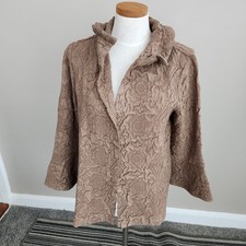 Chico's travelers Crinkle brown Jacket Ruffled Front Button Closure Size 1