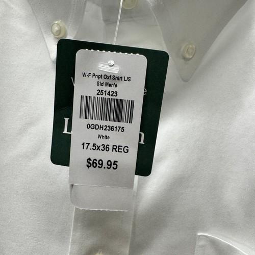 Camisa LL Bean Para Hombres 17.5 x 36 Blanca Abotonada Ajuste Tradicional Algodón Oxford NUEVA - Imagen 3 de 9