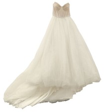 Beaded A-line Wedding Dress Size 14 Ivory Strapless Glitter Tulle - Preloved
