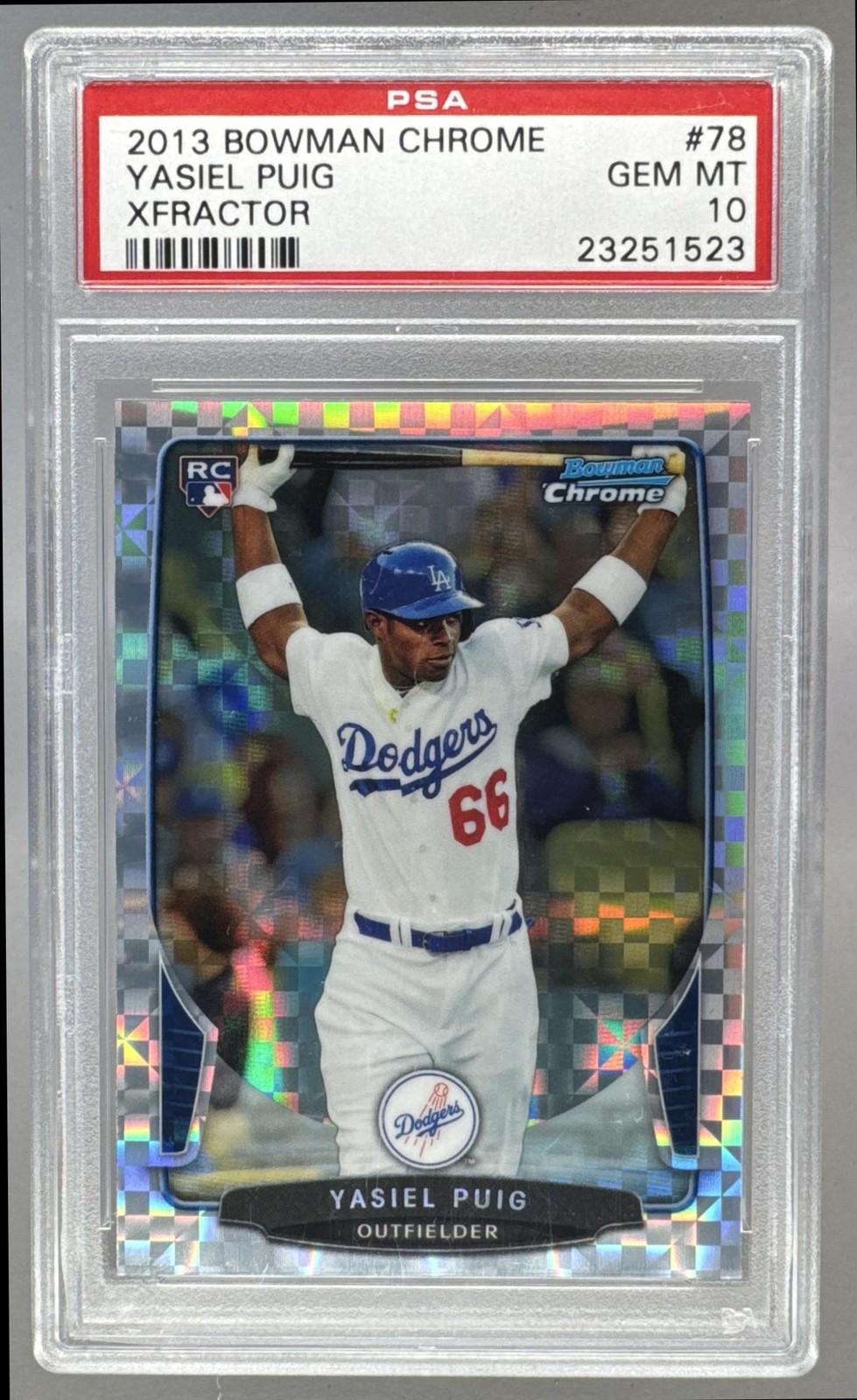 23251523 Yasiel Puig 2013 Bowman Chrome #78 X Fractors Rookie RC PSA 10