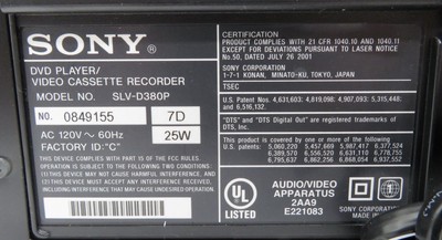 Sony SLV-D380P DVD & VCR VHS Recorder Combo - Open Box - Tested