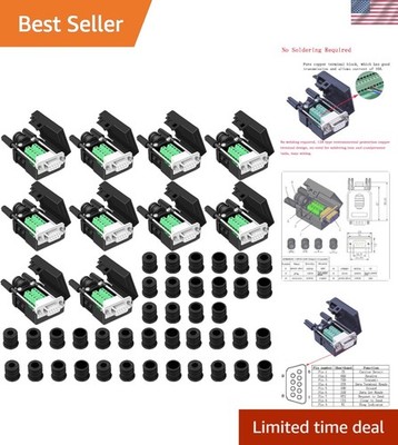10PCS Solderless DB9 Female Breakout Connector - Versatile Serial Adapter Set
