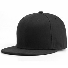 Back Closure Big Size Baseball Cap Hiphop Flat Peak Plain One Size, Black