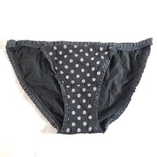 Victoria's Secret Pleated Ruffle String Bikini Medium Black Silver Polka Dot