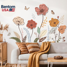 Boho Flower Wall Stickers Wildflower Floral Grass Peel and Stick Wall Art Decals