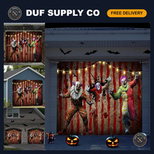 Scary Clown Garage Door Banner - Halloween Circus Cover, 7x8ft Outdoor Decor