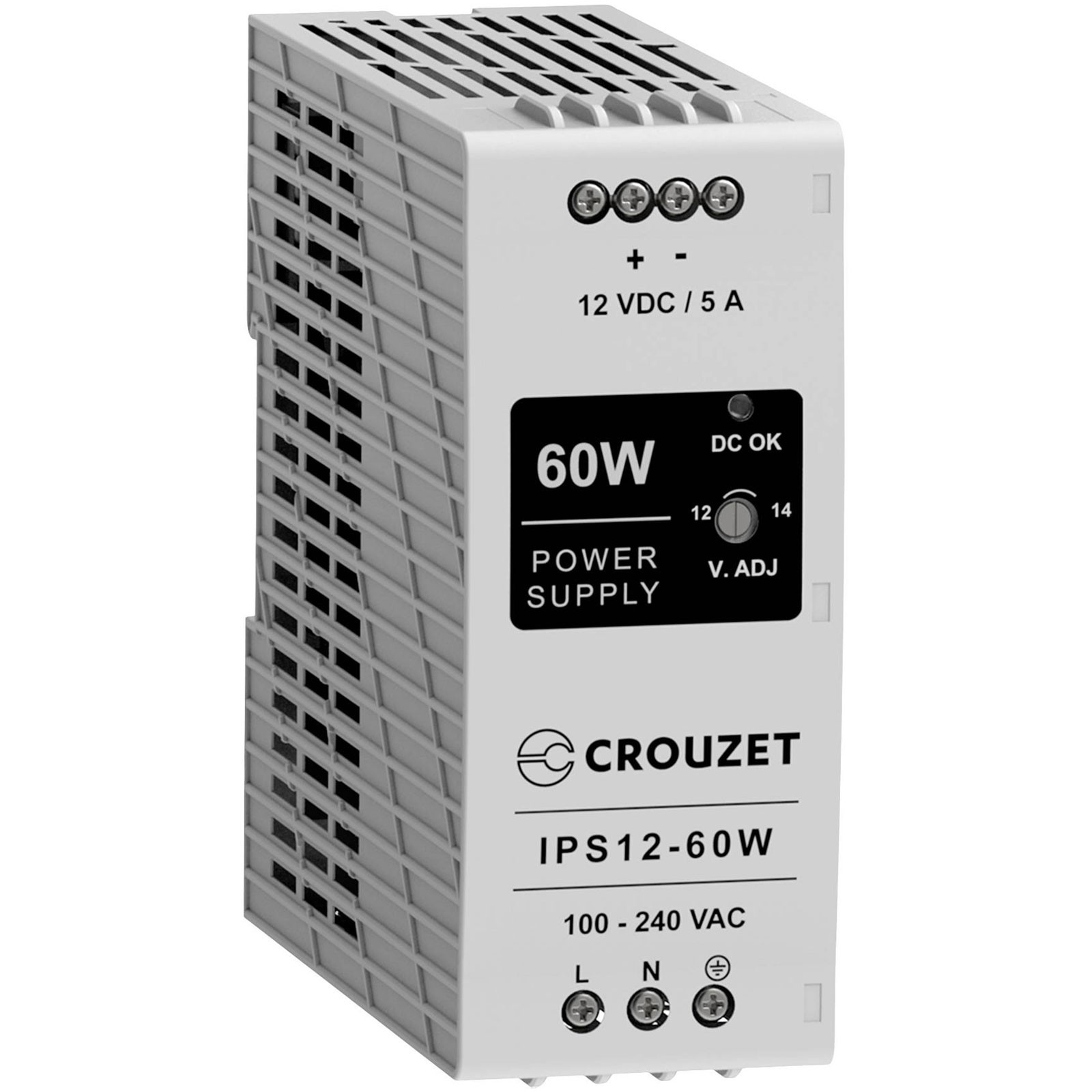 Crouzet Industrial PSU 12V 5A 60W DIN Rail Compact Size