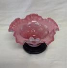 Vintage Fenton Pink Cranberry Coin Dot Ruffled Edge Bowl Candy Dish Vase Glass