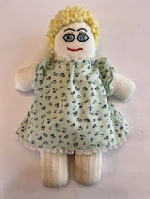 Rag Doll Hand Made Sock 13” Blonde Hair Blue Eyes Soft Dress Slip Bloomers VGC