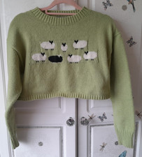 Ladies Cider Jumper Black Sheep Pattern cropped length knitted jumper medium