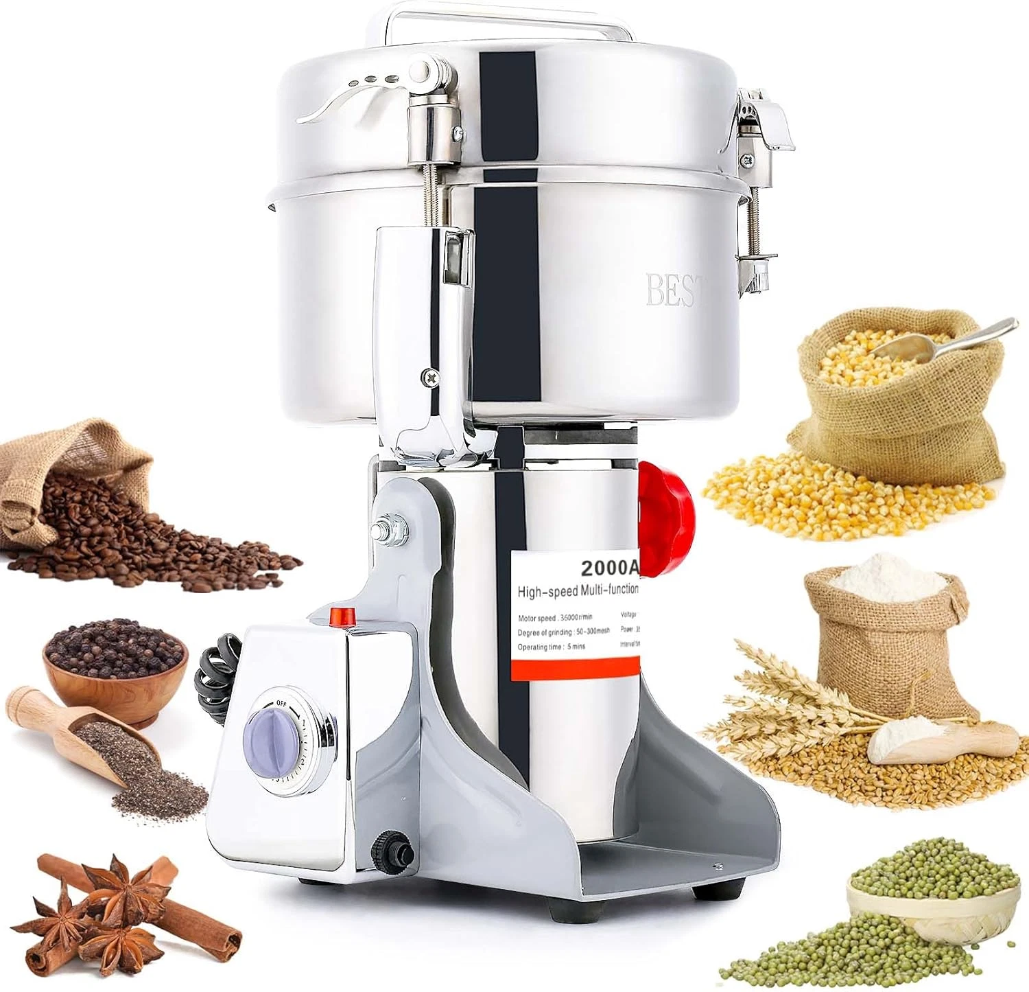 Powerful 2000G Electric Grain Mill - 3500W Stainless Steel Pulverizer