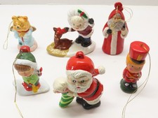 VTG Christmas Ornaments Ceramic Lot of 6 Santa Toy Soldier Bear Child 3-4" D3847