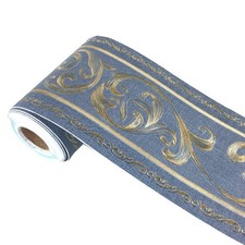 REDODECO Navy Floral Pattern Wall Border Molding Peel Stick Wallpaper