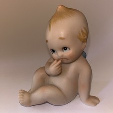 3" Lefton   Sad Kewpie Doll Porcelain Ceramic, Blue Wings Vintage