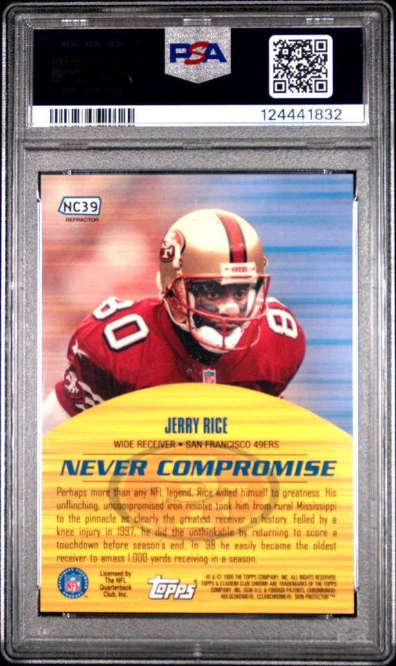 1999 Stadium Club Chrome #NC39 Jerry Rice Never Compromise refrator PSA 9 - Imagem 2 de 2