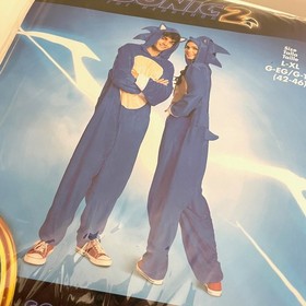 SONIC THE HEDGEHOG ADULT SIZE L / XL 42-46 ONE-PIECE HOODED JUMPSUIT COSTUME NEW