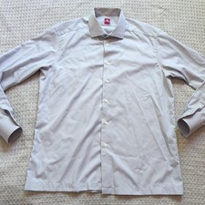 Eton Shirt Mens Large Gray Solid Dress Spread Collar Long Sleeve Cotton Woven