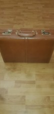 Vintage Brown Genuine Leather Hard Shell Attach  Briefcase with Brass Locks