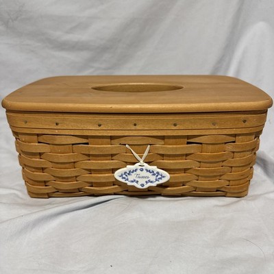 NEW! Longaberger 2001 Long Tissue Basket w/ TieOn  & Woodcraft  Lid! 